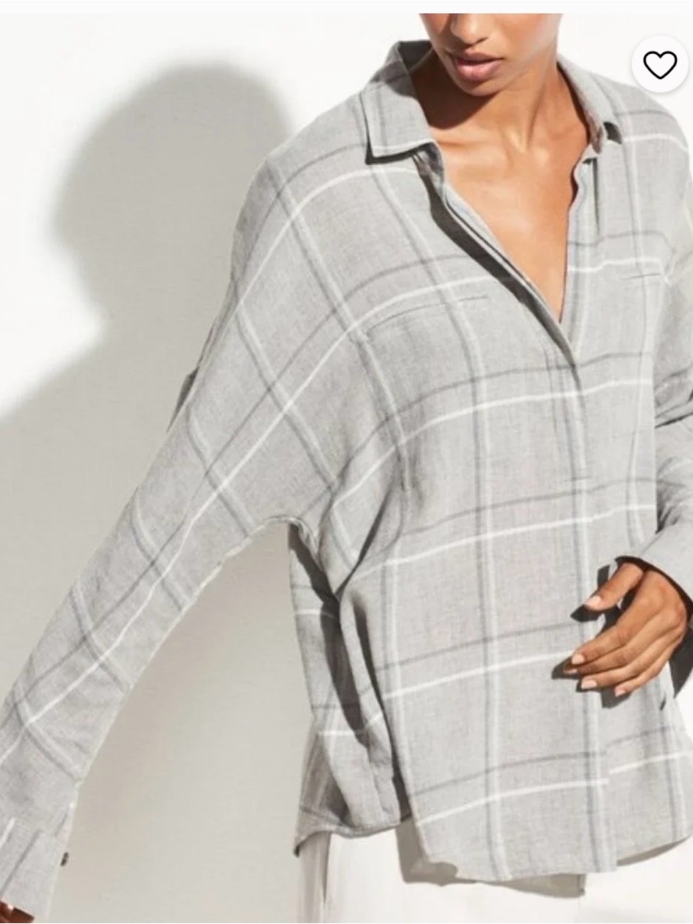 Vince Light Gray Plaid Button-Down Shirt